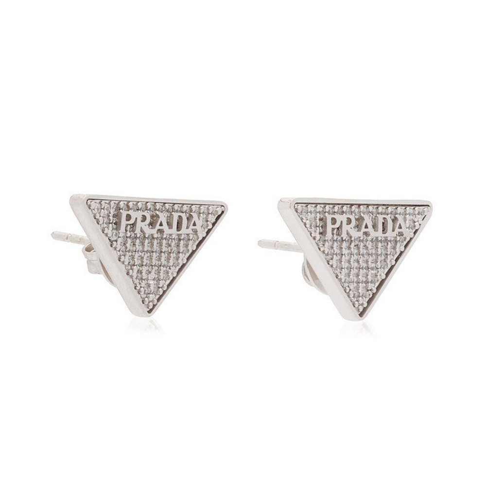White Gold Plate designer style Triangle Earrings Shiny Cubic Z Studs 1 inch
